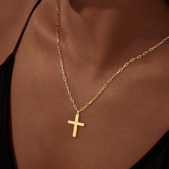 Women's Stackable Dainty Gold Plated Trendy Cross Chain Pendant Necklace - Picture 5 of 8